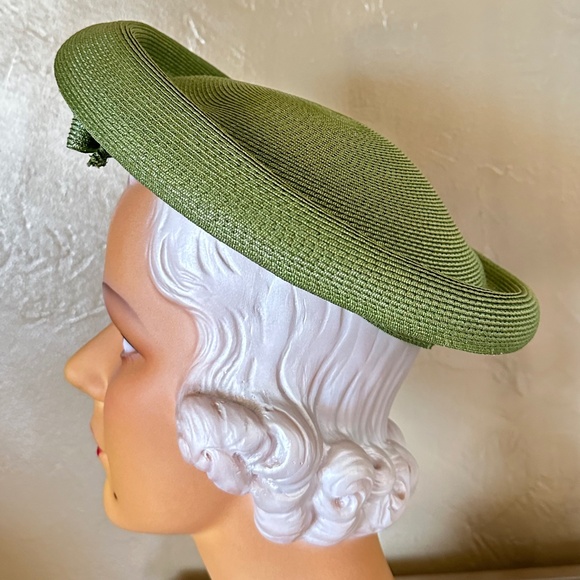 FETCHING 1950s\' GREEN STRAW  TAM WITH FRONT BOW main image 10